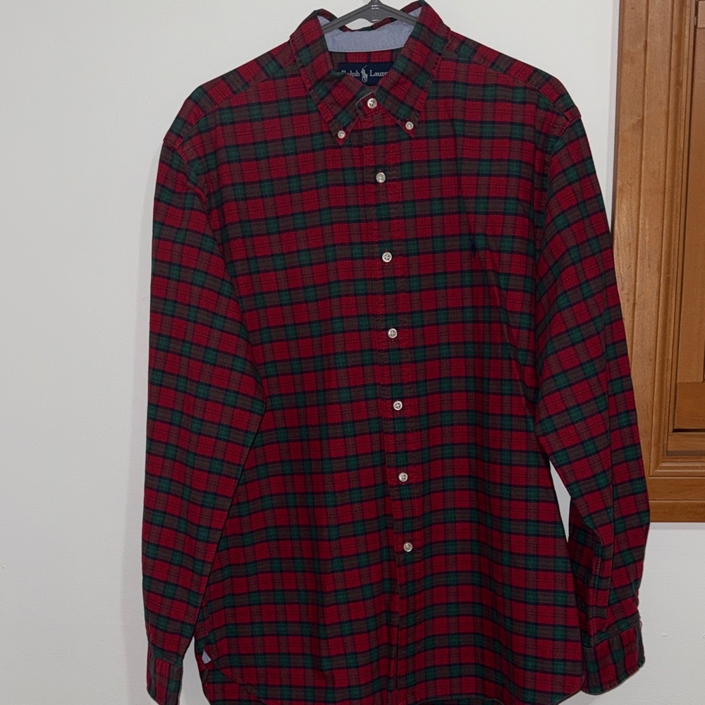 Ralph Lauren Red and Green Checkered Men's Shirt